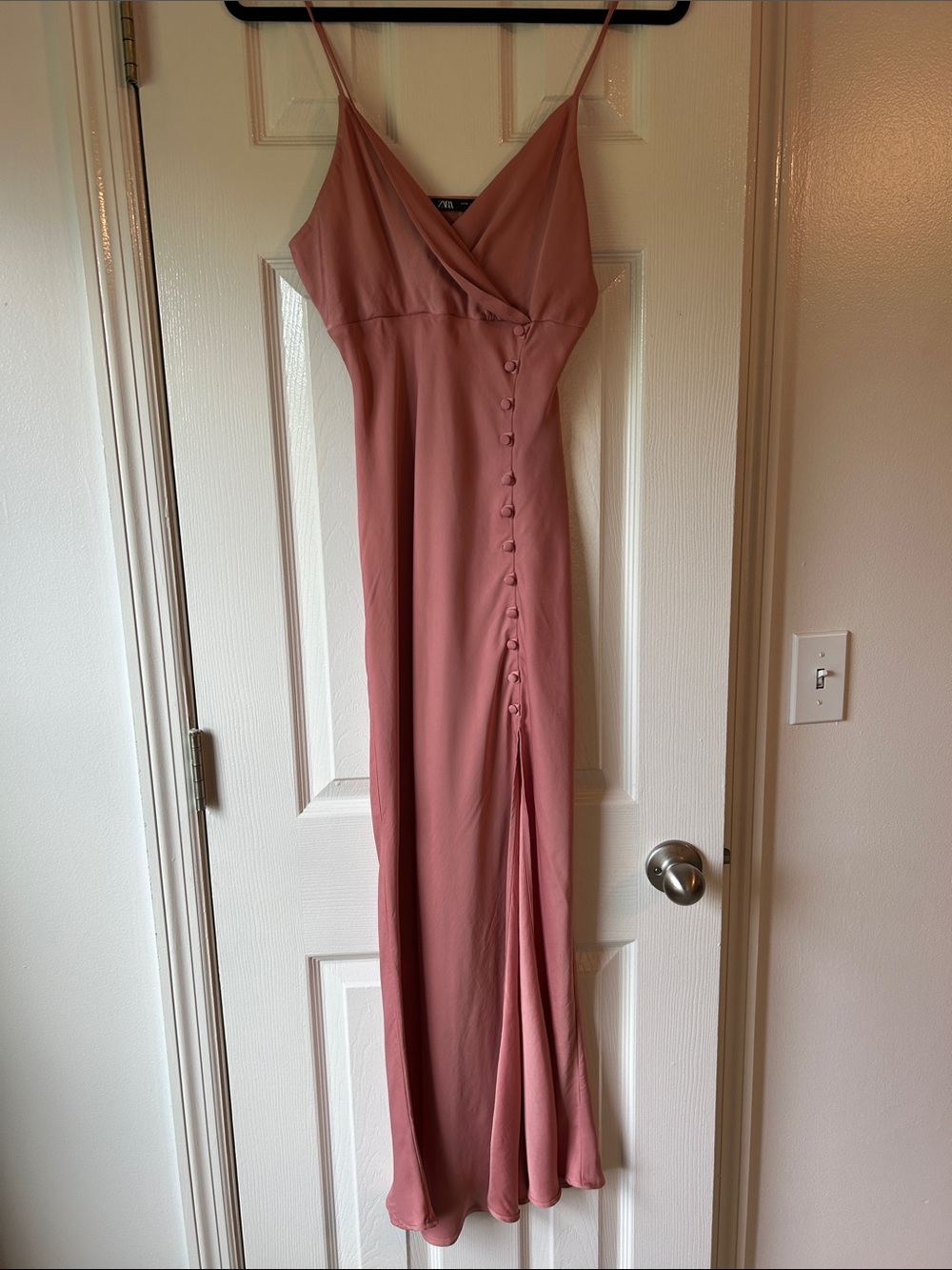 Zara Dusty Rose Spaghetti-Strap Maxi Slip Dress Size M